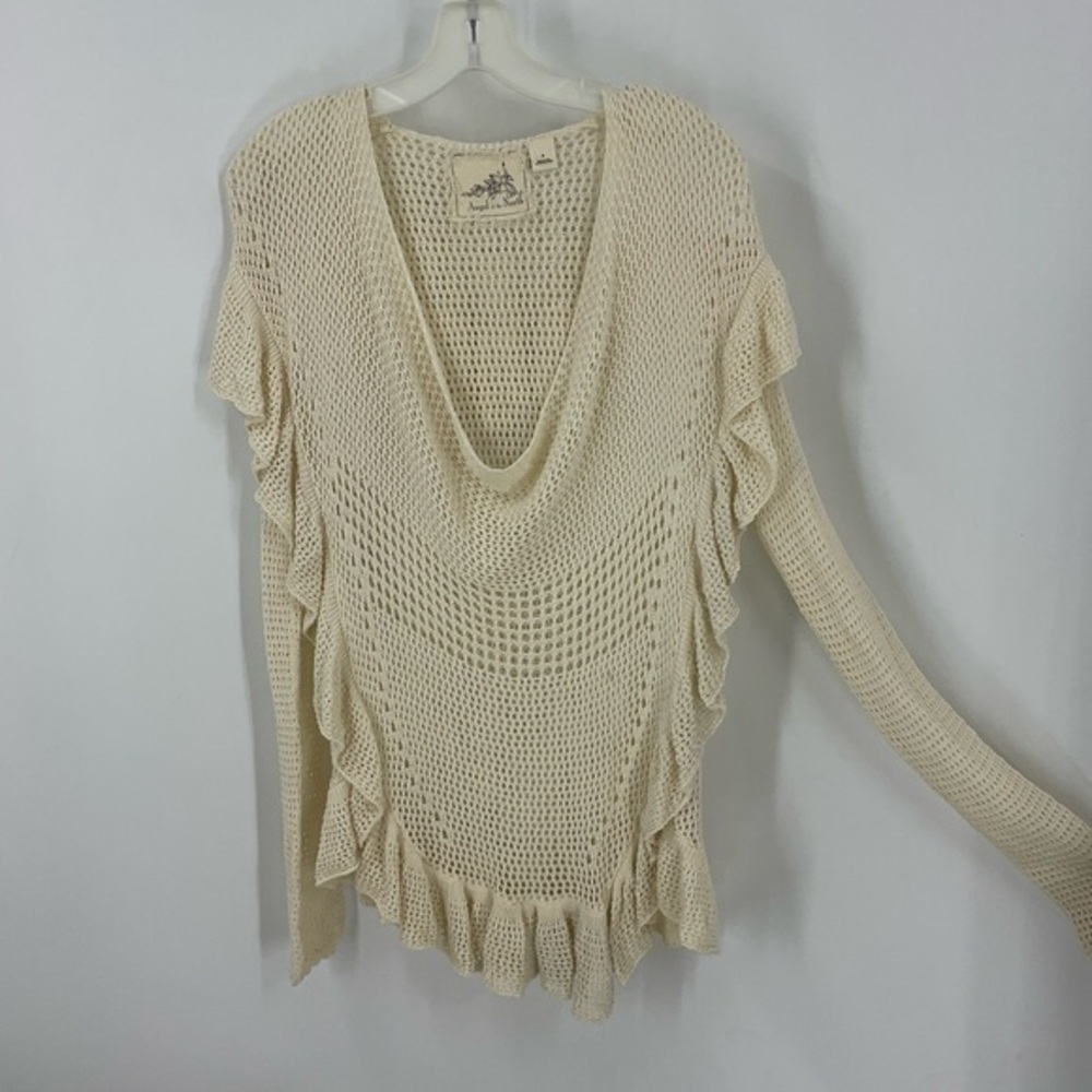 Angel of the north by anthropologie  granny core  crocheted mesh ruffle top M